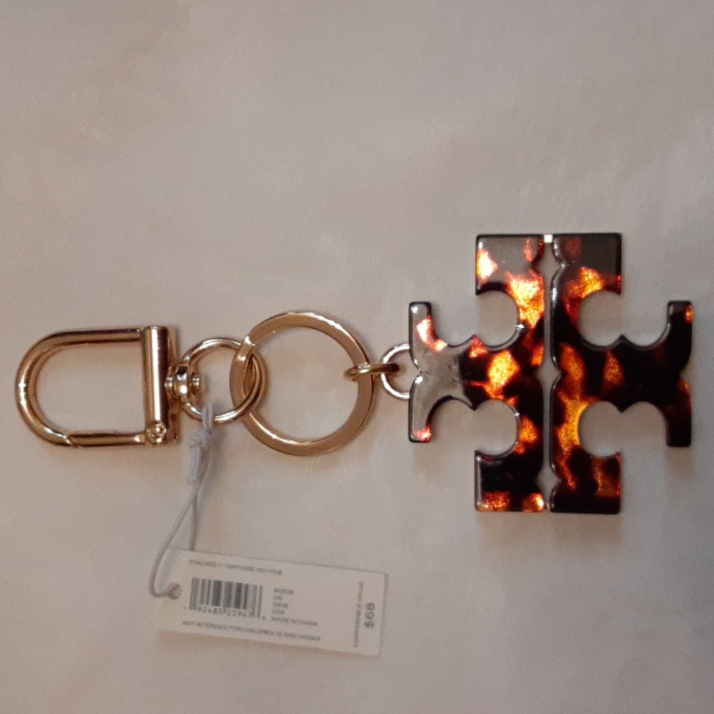 Tory Burch Stacked T Tortoise Key Fob